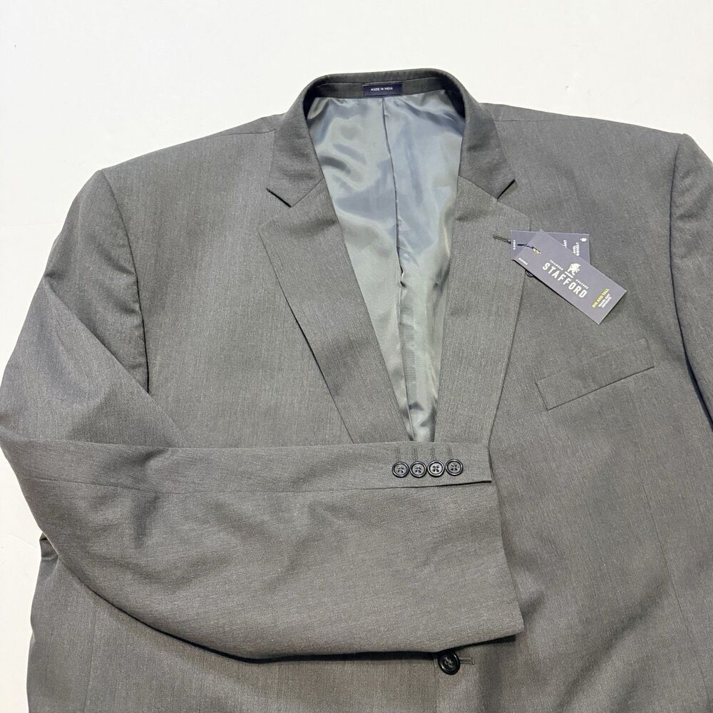 Stafford Mens 54L Big&Tall Charcoal Gray Plain Weave Blazer Stretch Comfort NEW